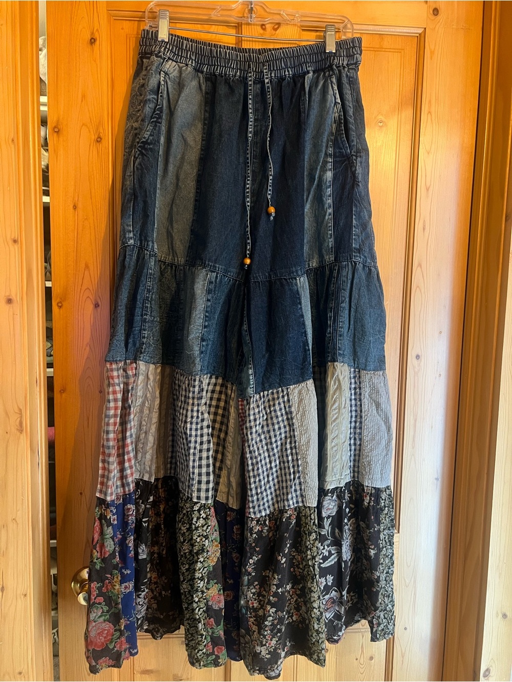 Bohemian Patchwork Maxi Skirt - Blue Floral
